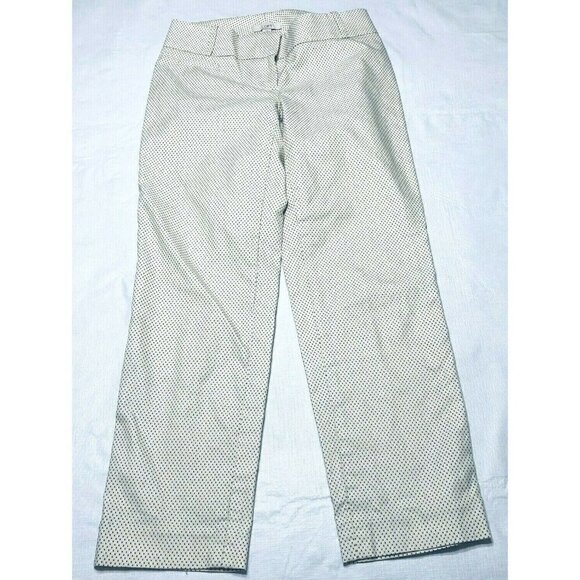 LOFT Pants Womens 00 Beige Black Micro Dot Print Ankle Stretch Classic Business - Picture 1 of 7